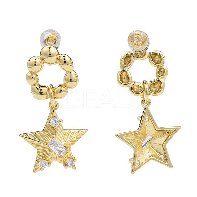 Cubic Zirconia Star Dangle Earrings EJEW-N011-78-1