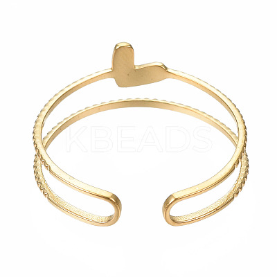 304 Stainless Steel Heart Wrap Open Cuff Ring X-RJEW-T023-73G-1