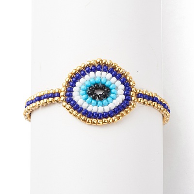 Glass Seed Braided Evil Eye Link Bracelet for Women BJEW-JB08398-02-1