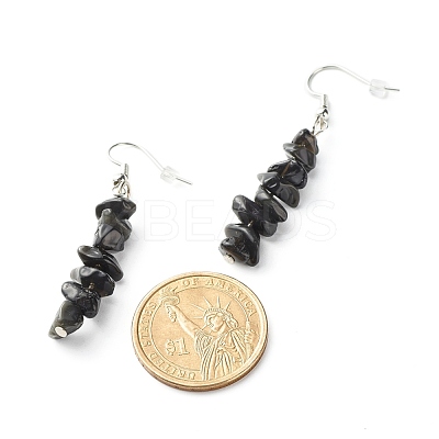 Natural Obsidian Chip Beads Dangle Earrings EJEW-JE04649-10-1