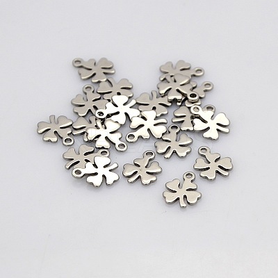 Tarnish Resistant Four Leaves Clover 304 Stainless Steel Charms STAS-N025-05-1