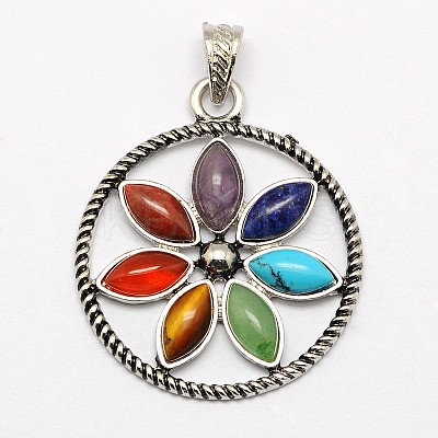 Vintage Chakra Jewelry Zinc Alloy Bezel Gemstone Pendants X-G-M039-03-1