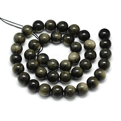Natural Golden Sheen Obsidian Beads Strands G-S150-20-6mm-1
