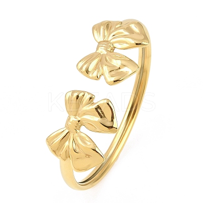 304 Stainless Steel Bowknot Cuff Bangles for Women LS-BJEW-A154-03G-1