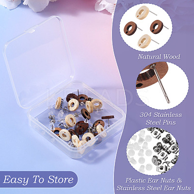20Pcs 2 Styles Donut Shape Natural Ash Wood Stud Earring Findings EJEW-TA0001-35-1