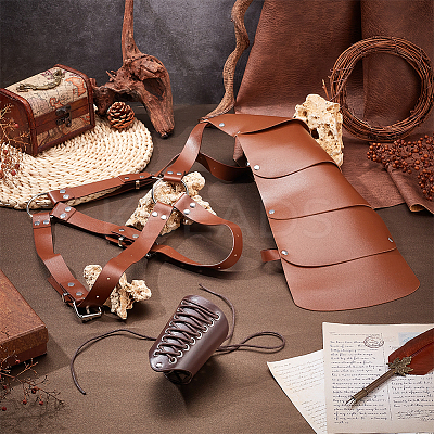 Medieval Style Adjustable PU Leather with Iron Fencing Sheath and Gauntlet Wristband AJEW-OC0005-08-1