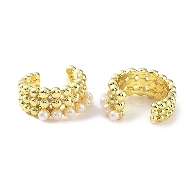 Brass Cuff Earrings with ABS Imitation Pearl Beaded EJEW-D088-17G-1