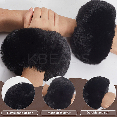 Women Imitation Rabbit Hair Cuffs Oversleeve Arm Gloves AJEW-WH20018-34B-1