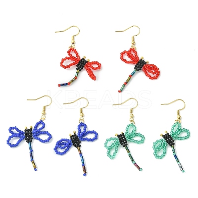 Glass Dragonfly Dangle Earrings EJEW-MZ00114-1