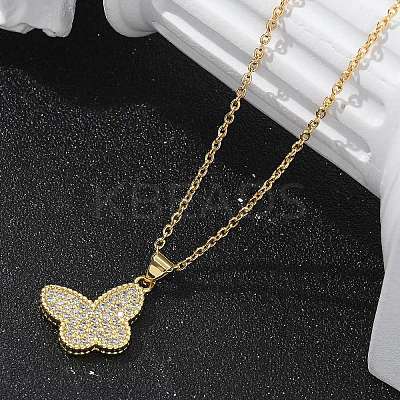Brass Micro Pave Clear Cubic Zirconia Pendants Necklaces NJEW-M088-03G-02-1