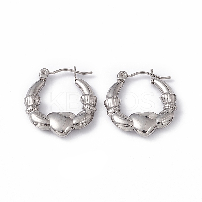 Non-Tarnish 304 Stainless Steel Claddagh Earrings Shape Hoop Earrings for Women EJEW-G314-12P-1