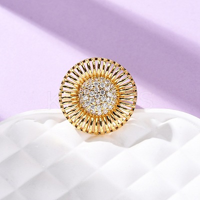 Brass Micro Pave Cubic Zirconia Cuff Rings RJEW-D323-03G-1