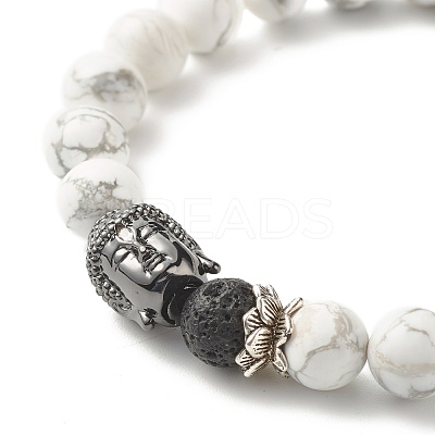 Natural Howlite & Lava Rock Round Beads Energy Power Stretch Bracelet for Men Women BJEW-JB07037-02-1
