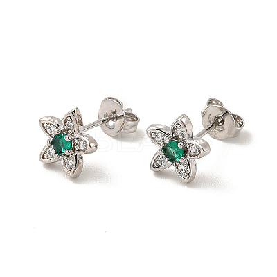 Rack Plating Brass Micro Pave Clear & Green Cubic Zirconia Star Ear Studs EJEW-F301-16-1