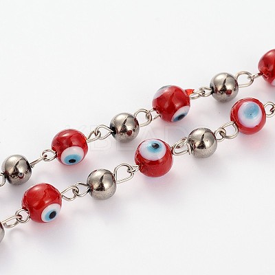 Handmade Evil Eye Lampwork Round Beads Chains for Necklaces Bracelets Making AJEW-JB00106-01-1