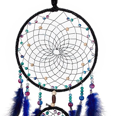 Iron Woven Web/Net with Feather Pendant Decorations AJEW-B017-13-1