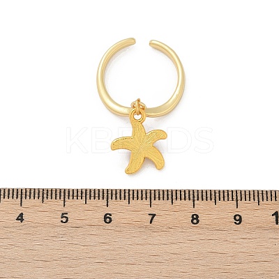 Starfish Brass Enamel Open Cuff Rings for Women RJEW-U057-03G-1