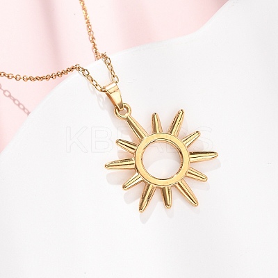 304 Stainless Steel Sun Pendant Cable Chain Necklaces for Men Women NJEW-K308-04A-G-1