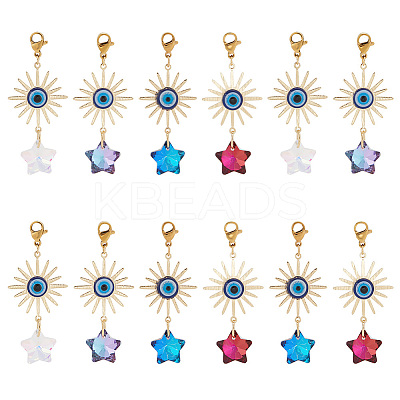 15Pcs Electroplate Glass Star Pendant Decorations HJEW-AR0001-16-1