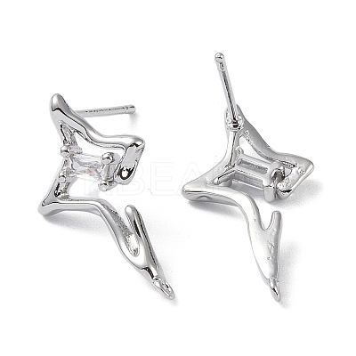Brass with Cubic Zirconia Rhombus Stud Earring Findings LS-KK-B087-05P-1