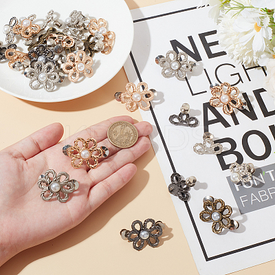 24Pcs 6 Colors Flower Shape Plastic Bead with Zinc Alloy Adjustable Jean Button Pins FIND-GO0002-80-1