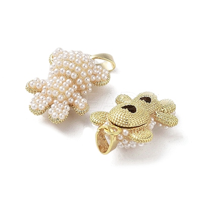Rack Plating Real 18K Gold Plated Brass with Plastic Imitation Pearl Pendants KK-G482-02G-1