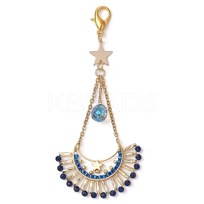 Moon Star Synthetic Blue Spinel & Glass Seed Pendant Decoration HJEW-MZ00115-1