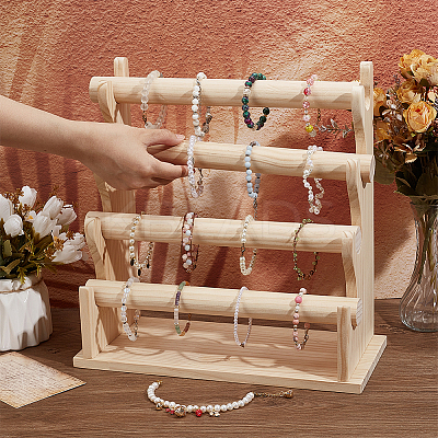 4-Tier Assembled Wood Bracelets/Bangles Display Riser Stands BDIS-WH0008-15-1