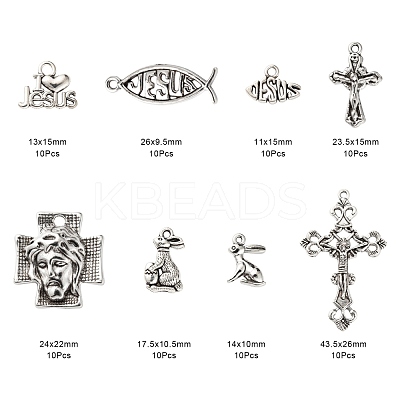 80Pcs 8 Style Tibetan Style Alloy Pendants FIND-LS0001-41AS-1