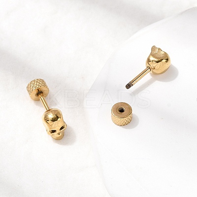 304 Stainless Steel Skull Stud Earrings EJEW-C166-01G-1