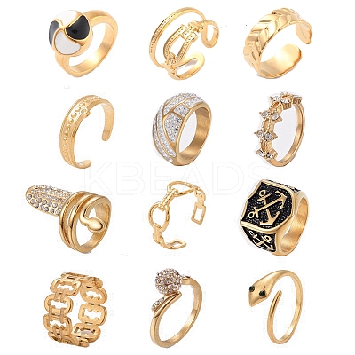Faddish Ion Plating(IP) 304 Stainless Steel Finger Rings RJEW-MSMC002-15-1