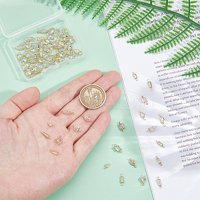 98Pcs 7 Styles Brass Pave Clear Faceted Glass Connector Charms KK-DC0004-60-1
