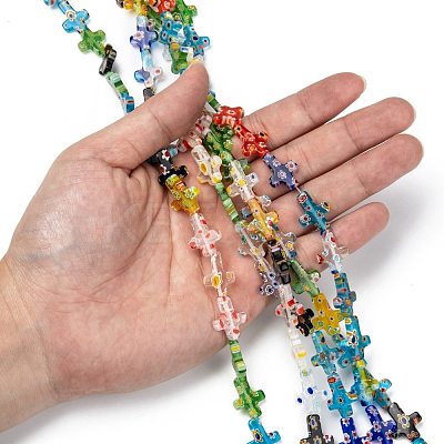 Cross Handmade Millefiori Glass Beads Strands LK-R004-31-1