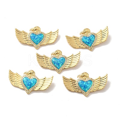 Rack Plating Brass Micro Pave Cubic Zirconia with Synthetic Opal Pendants KK-D088-16G-1