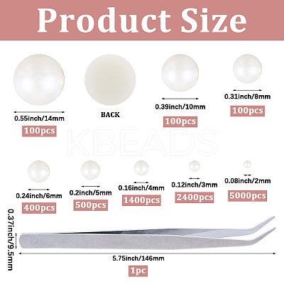 8 Styles Half Round ABS Plastic Imitation Pearl Cabochons OACR-PA0001-19-1