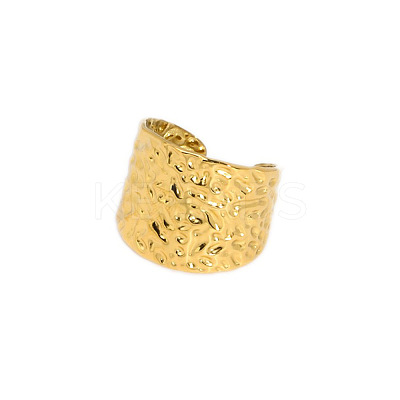 Adjustable 304 Stainless Steel Textured Wide Cuff Rings with Folded Wrinkles for Women GM6773-1