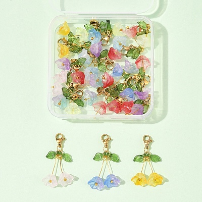 18Pcs 9 Colors Campanula Glass Pendant Decoration HJEW-FS00037-1