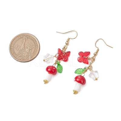304 Stainless Steel Butterfly & Mushroom Dangle Earrings for Women EJEW-JE06235-01-1