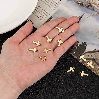 Ion Plating(IP) 304 Stainless Steel Tiny Cross Charms LS-X-STAS-L159-06G-1