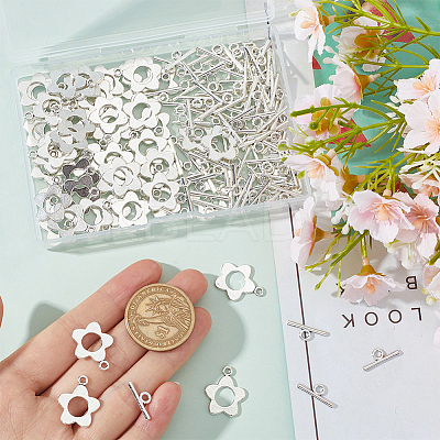 120Pcs Flower Tibetan Style Alloy Toggle Clasps FIND-SP0001-59-1