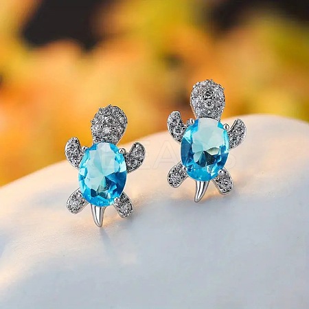 Tortoise Zinc Alloy Cubic Zirconia Stud Earrings WG8EE25-02-1