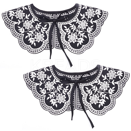 Detachable Fibre Lady's Flower Pattern Embroidered False Collars AJEW-WH0347-09-1