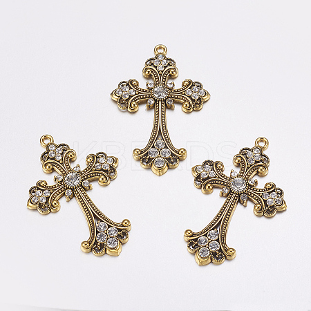 Alloy Rhinestone Cross Big Pendants LS-ALRI-1475-AG-NR-1