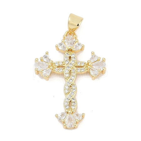 Brass Micro Pave Clear Cubic Zirconia Pendants KK-G522-51G-01-1