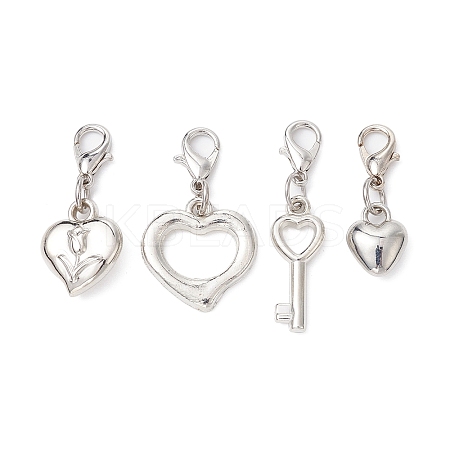 Valentine's Day Heart & Key CCB Plastic Pendants Decorations HJEW-JM01445-1