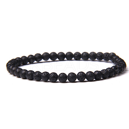4mm Round Natural Lava Rock Beads Bracelet for Men KG3069-5-1