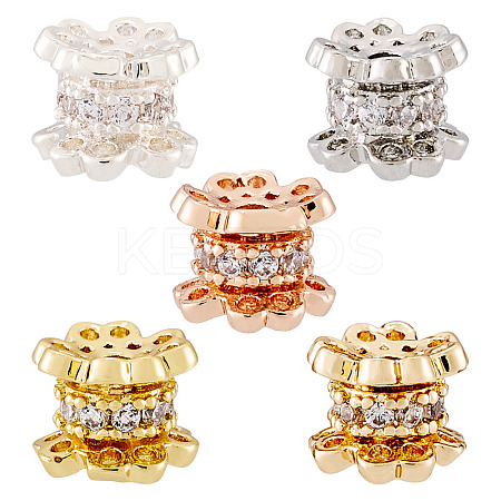 5Pcs 5 Colors Rack Plating Brass Micro Pave Cubic Zirconia Beads KK-TA0001-69-1
