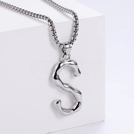 3Pcs 304 Stainless Steel Textured Letter Pendant Box Chain Necklaces LW4134-45-1