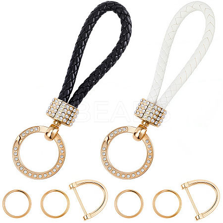 2Pcs 2 Colors PU Leather and Alloy Rhinestone Braided Keychain KEYC-CL0001-16-1