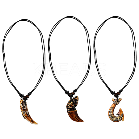 3Pcs 3 Styles Resin Fishhook Horn with Shark NJEW-HY0001-08A-1